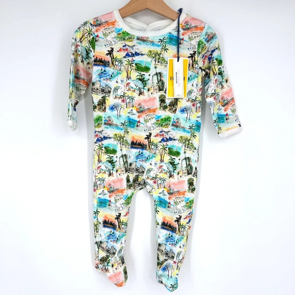 New BRAI Organic Cotton Colorful Coastal Tropical Baby Footie Sleeper 6-12 month